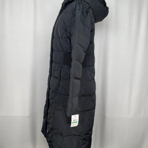 NEW COLE HAAN  Coat Black Size L Signature 40" Taffeta Full Zip Down Hooded - Picture 11 of 14